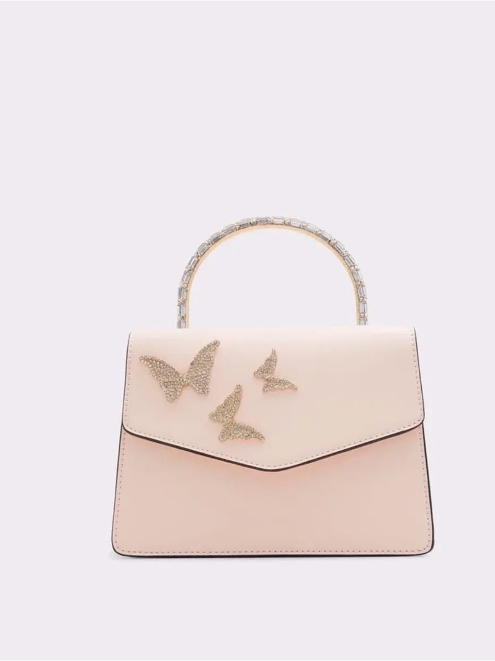 Aldo Blush Pink Top-Handle Satchel with Crystal Butterfly Accents